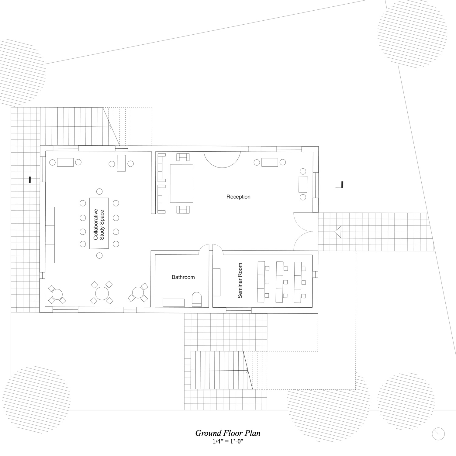 Ground floor plan, 1/4" = 1'-0"